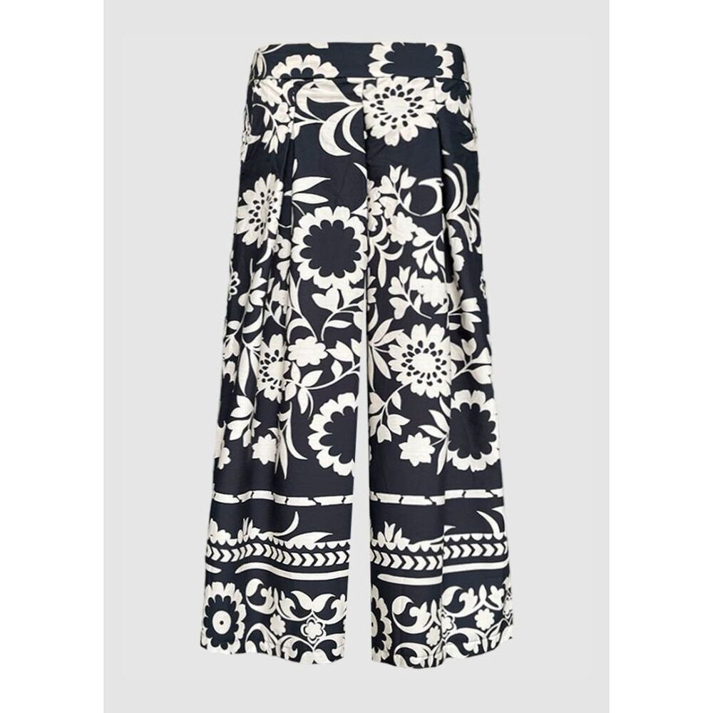 Zenara Woman Milet Wide Leg Printed Cotton Coastal Cropped Pants size M